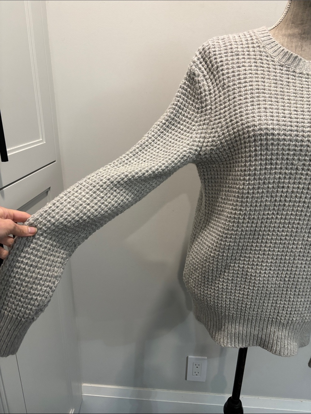 AllSaints Wool Waffle Knit Sweater Grey Oversized Size S - Picture 5 of 15